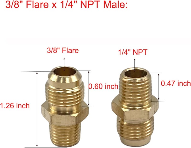 Bumugufu 6 Pcs 3/8 Inch Flare x 1/4 Inch Male NPT Tube Fittings,3/8" Flare to 1/4" NPT Brass Half-Union Gas Adapter for Propane,Refrigeration, Instrumentation and Hydraulic Systems - Image 2